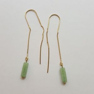 Gold thread style green stone earrings